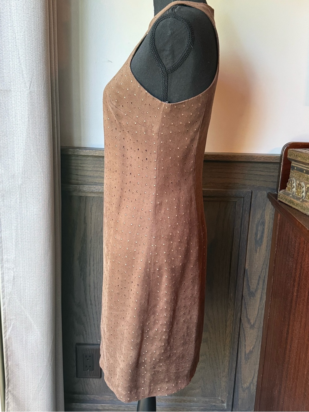 Laundry By Shelli Segal Vintage  Brown Faux Suede Dress 90s Sz 6 - Picture 3 of 10